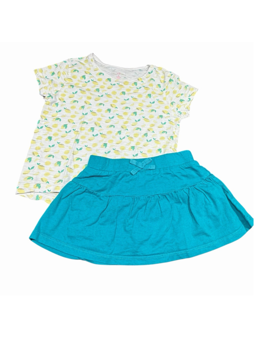 Girls Lemon Print Top Sz 7/8 Turquoise Skort Sz5/6 Set Summer Citrus Cotton READ